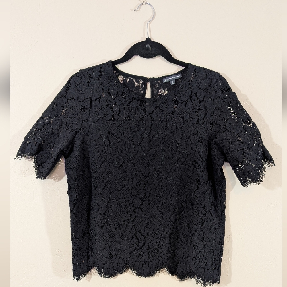 Adrianna Papell Lace Top Short Sleeve Black Medium Lined